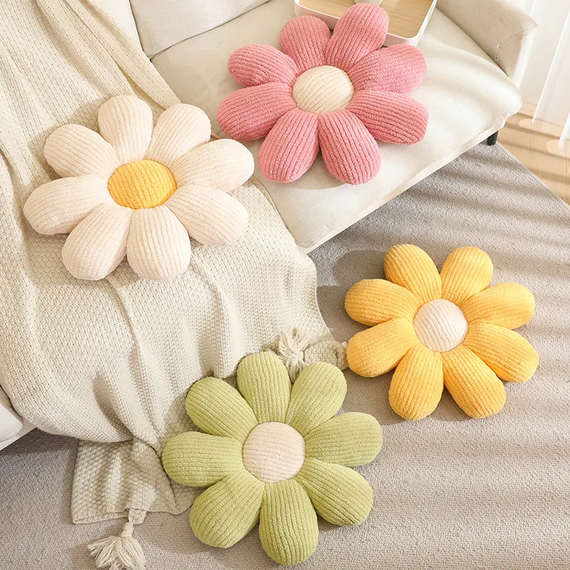 50/60cm 8-petal Flower Plush Pillow Stuffed Soft Plant Seat Cushion Pink Yellow Green White Plushie Peluche Sofa Chair Decor