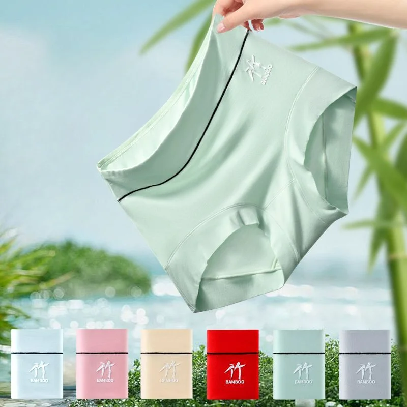 Cool Breathable 7A Full Pants Bacteriostatic Bamboo Fiber Women\'s Underwear High Waist Abdomen  Large Size Fat Mm Briefs Summer