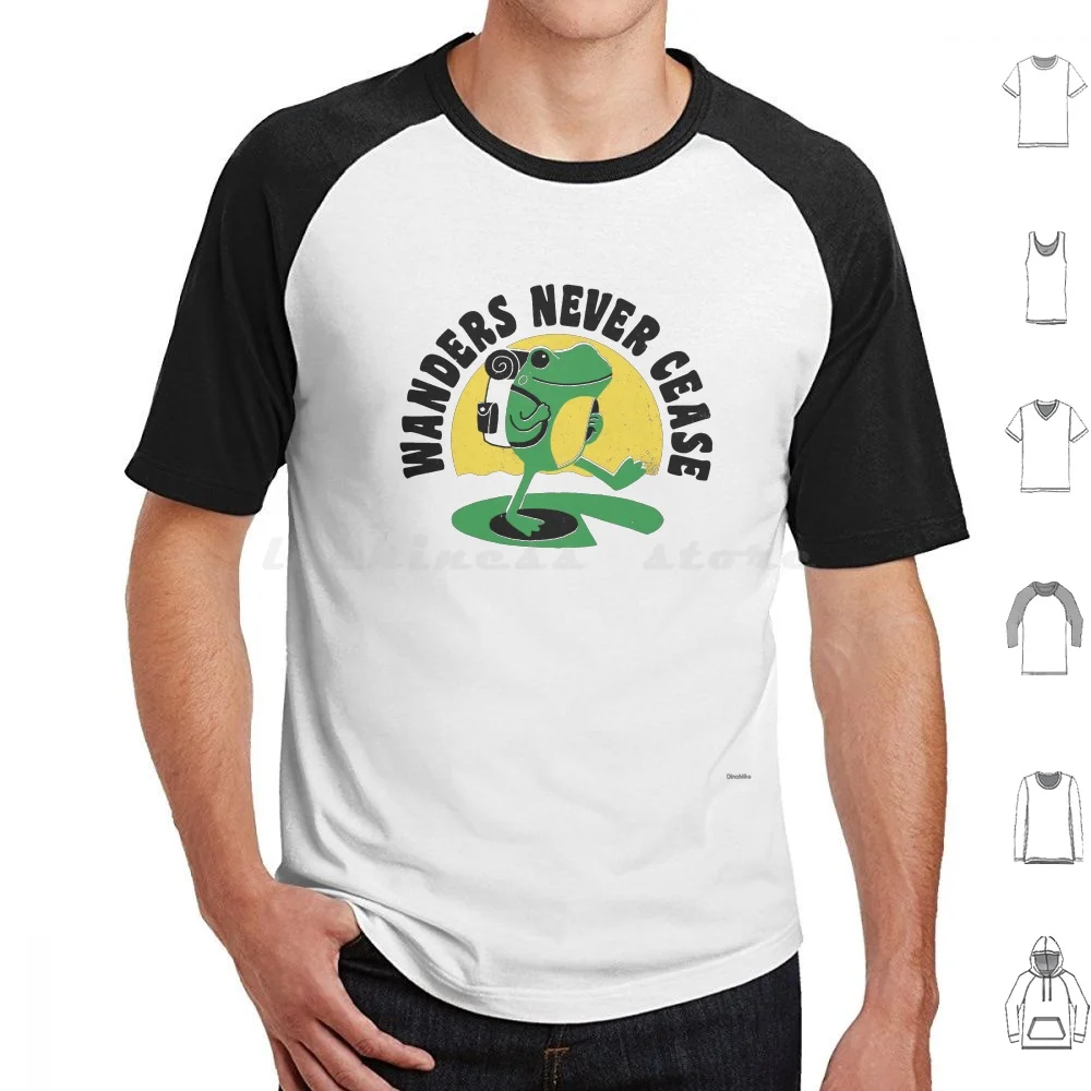 Wanders Never Cease T Shirt Cotton Men Women DIY Print Frog Travel Wander Hiking Outdoors Animals Retro Vintage Funny Cute