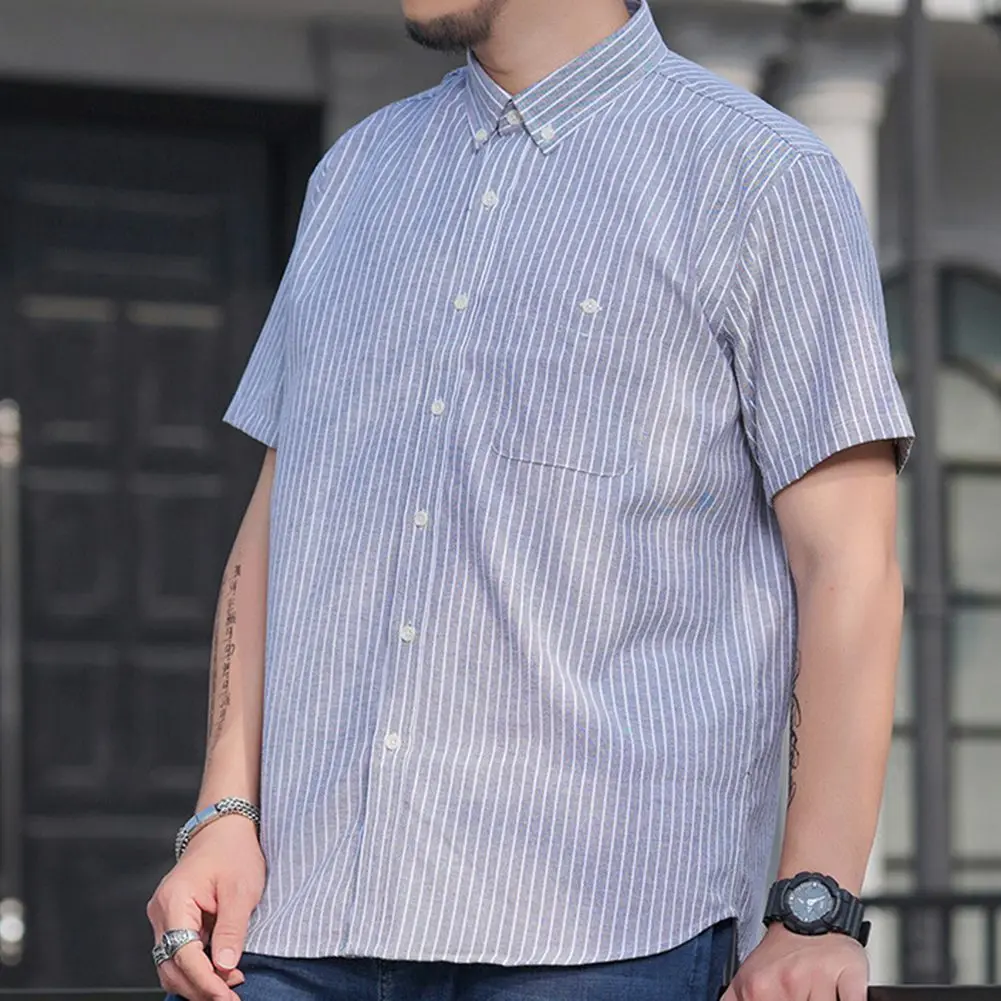 

Fashion Men Short Sleeve Dress Shirt Classic Striped Cotton Blend Plus Size Formal Casual Shirts High Quality