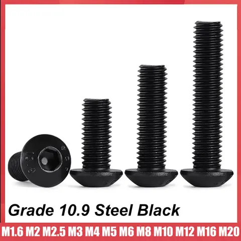 M1.6 M2 M2.5 M3 M4 M5 M6 M8 M10 M12 M16 M20 Black Grade 10.9 Steel ISO7380 Hexagon Hex Socket Head Button Allen Bolt Screw
