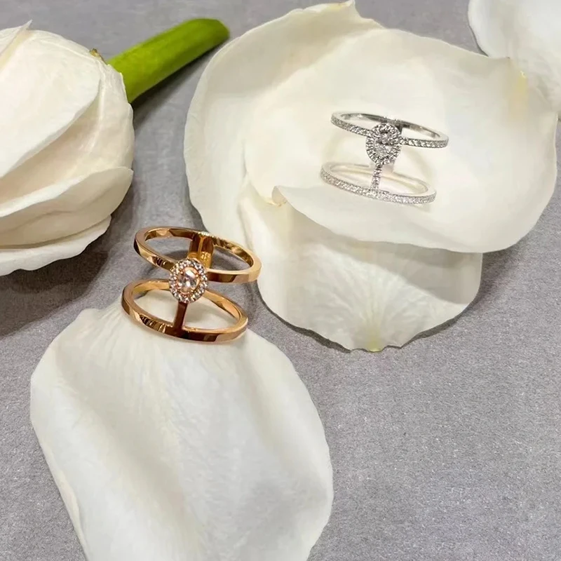 

Hot selling women's luxury jewelry S925 silver classic personality double ring fashion simple wedding party Valentine's Day gift