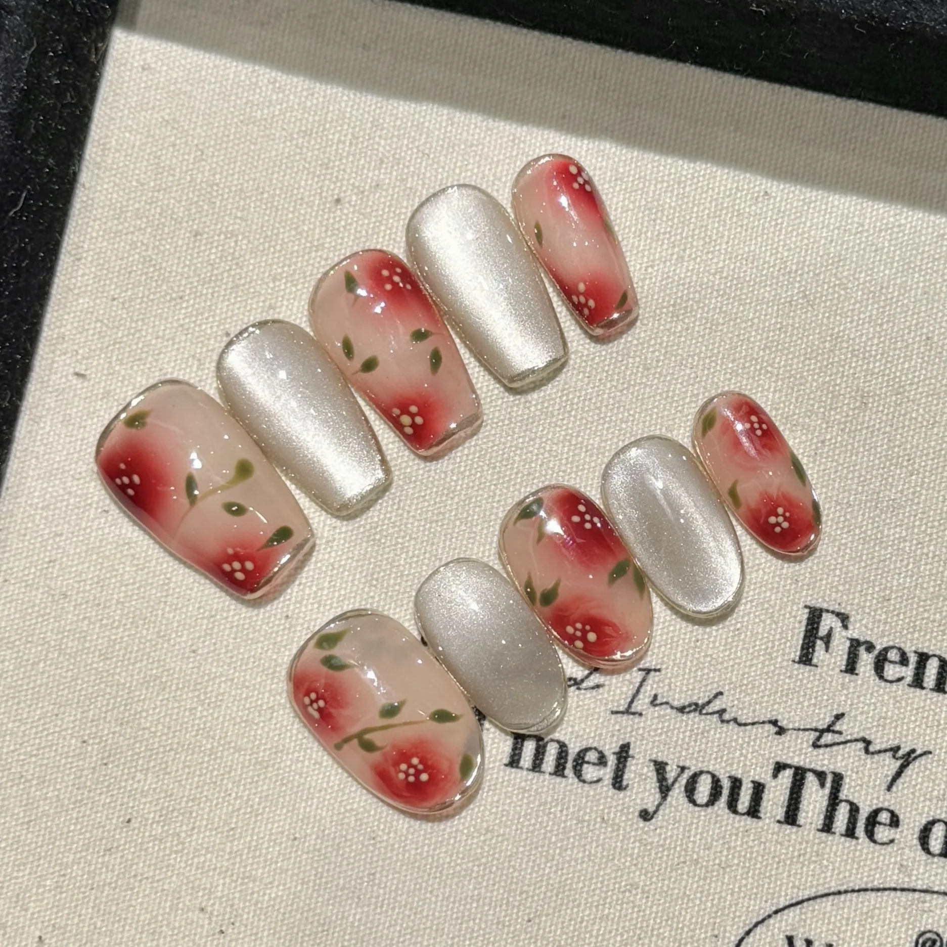 

Handmade Press on Nails Sweet Cherry Pink Blush Style Fake Nail Tips for Girl Wearable Spring Ins Fresh Korean Cute False Nails