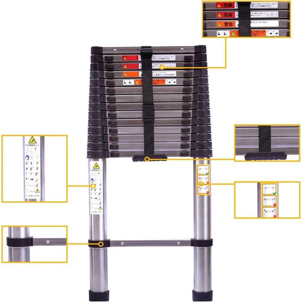 سلم تمديد تصغير من الفولاذ المقاوم للصدأ 12.5 قدم، يطي حتى 2.8 قدم، يدعم 330 جنيهًا، سلم محمول عالي التحمل لـ O #3