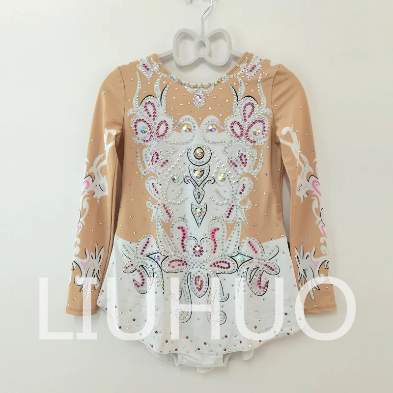 Maillot de Gimnasia Rítmica Blanco LIUHUO de Manga Larga para Competencia y Actuaciones de Cheerleading para Niñas BD1974