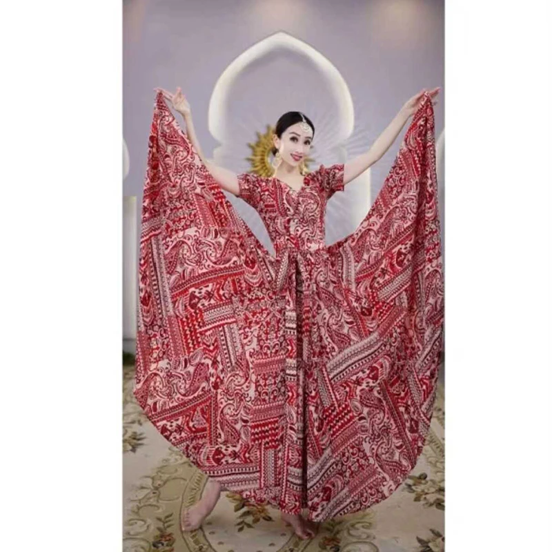 

2024 Indian Dance Dress New Slimming Red Ethnic Style Belly Dance Performance Stage Costumes Adult Indian Dance Wear DQL9291