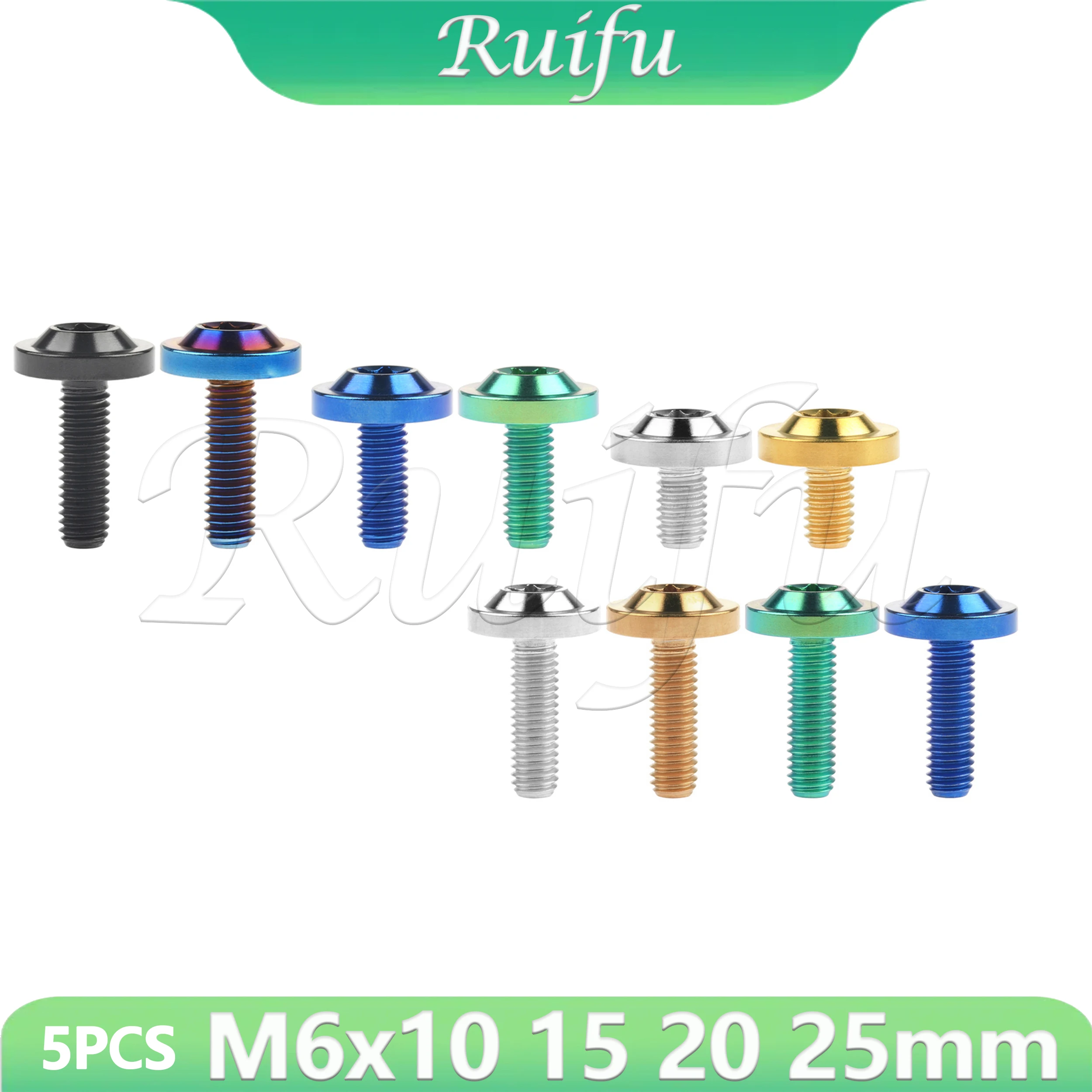 

Ruifu Titanium Bolt 5PCS M6x10 15 20 25mm Disc Torx T30 Thick Head Screw for Bike Motorcycle Car Ti Fasteners