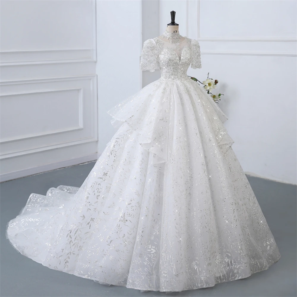 Sweet Princess Bright Sequin Sheer Lace Applied to Women's Wedding Dresses New High Quality Exquisite Bridal Dressing in Europe