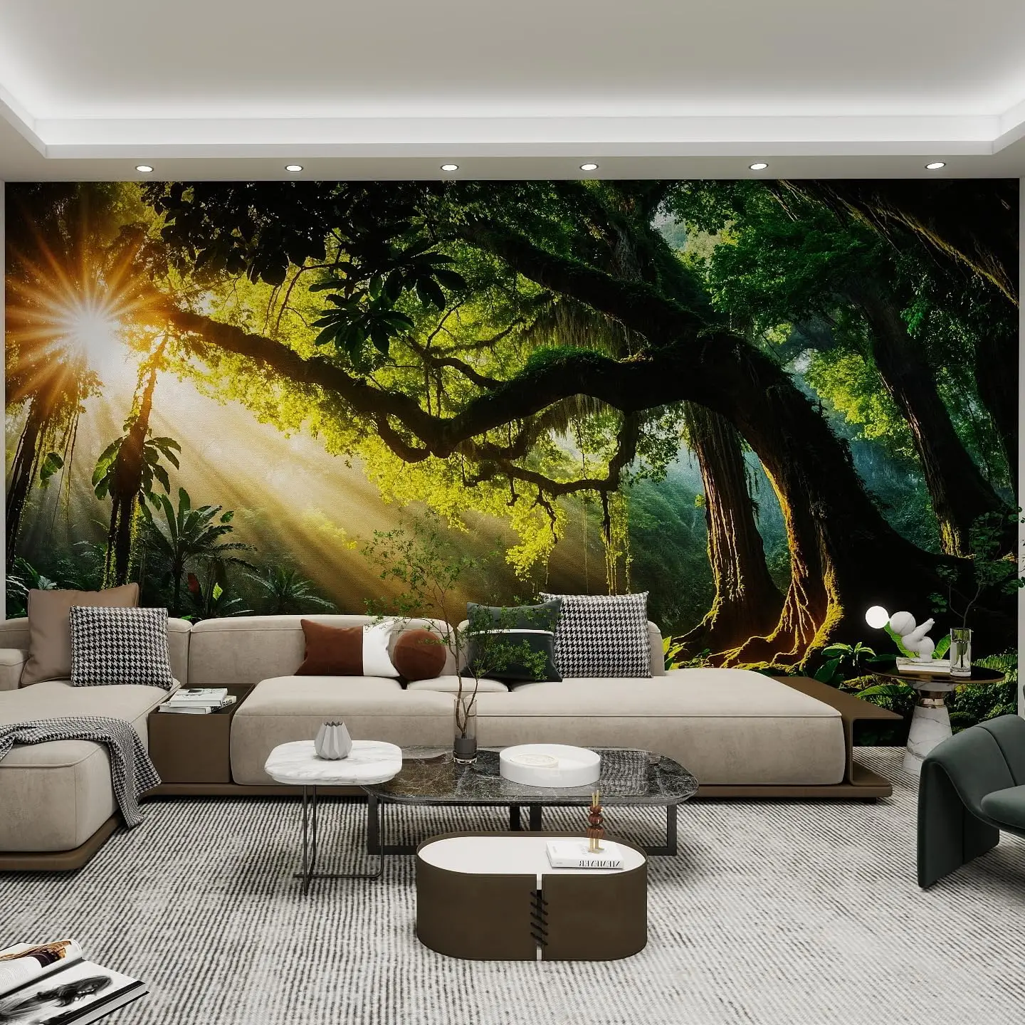 High Definition Boho Jungle Tapestry Rainforest Mural Wall Hanging Sunlit Canopy Nature Art Living Room Decor Home Decoration