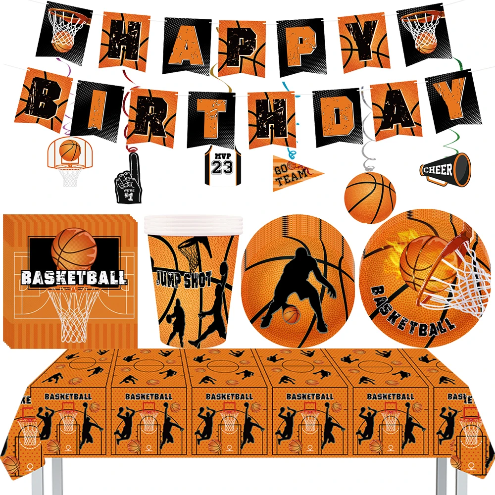 

Basketball Birthday Decorations For Boys Kids Children Disposable Tableware Paper Material Cups Napkins Plates Banner Tablecloth