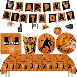 Basquete Decorações De Aniversário Para Meninos Crianças Crianças Descartáveis Talheres Copos Material De Papel Guardanapos Placas Banner Toalha De Mesa