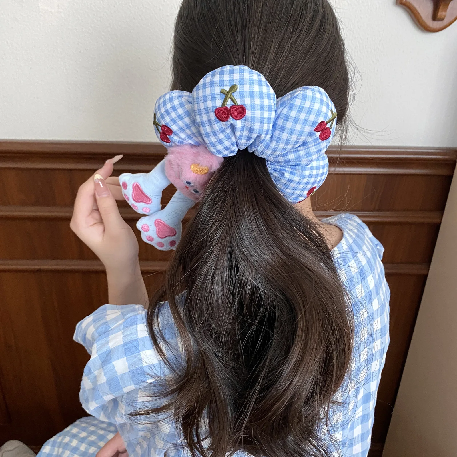 Cute Cartoon Animal Flower Large Intestine Scrunchie Floral Animal Pattern Hair Ring Lovely Headwear Girls Daily Hair Accessory view 5
