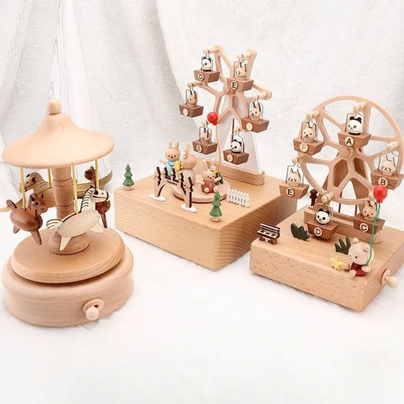 

Вращающаяся музыкальная шкатулка с колесом обозрения, деревянная музыкальная шкатулка для мальчиков и девочек, подарок на день рождения, очаровательный дизайн, деревянный материал премиум-класса