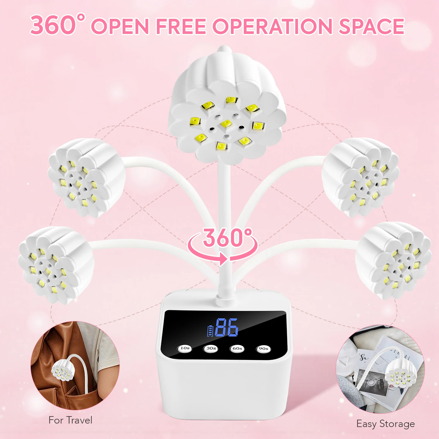 Draadloze Lotus-nagellamp LED UV-nageldroger Aanraakbediening Oplaadbaar nagellicht met automatische detectie Sneldrogend 360° °   Buigbaar