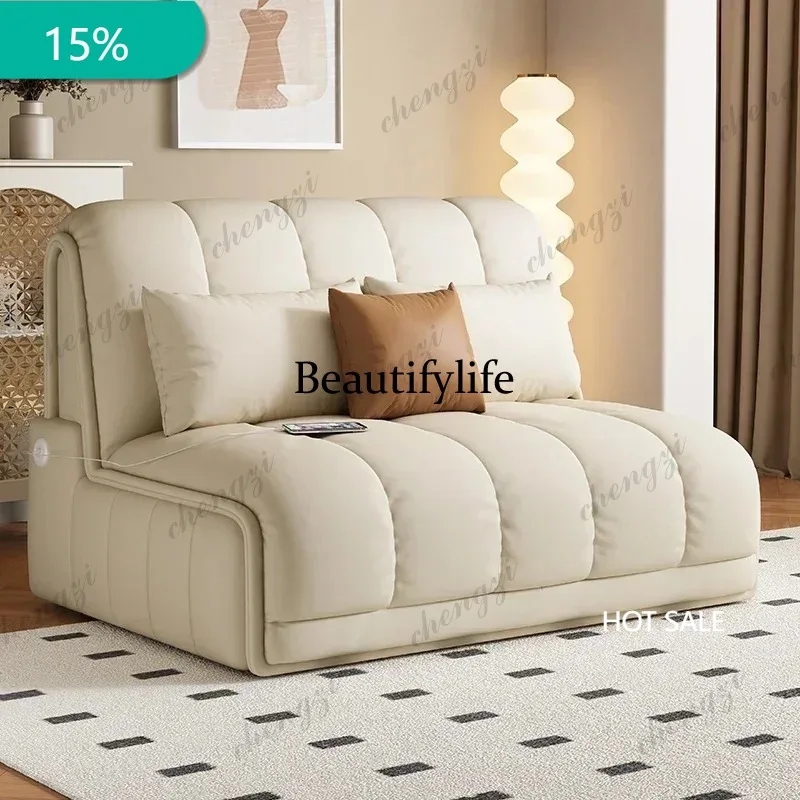 M182 Multi-function Cream Wind Couch Bed Saint Tivena Leather Smart Electric Sofa Bed Living Room Folding Dual-purpose