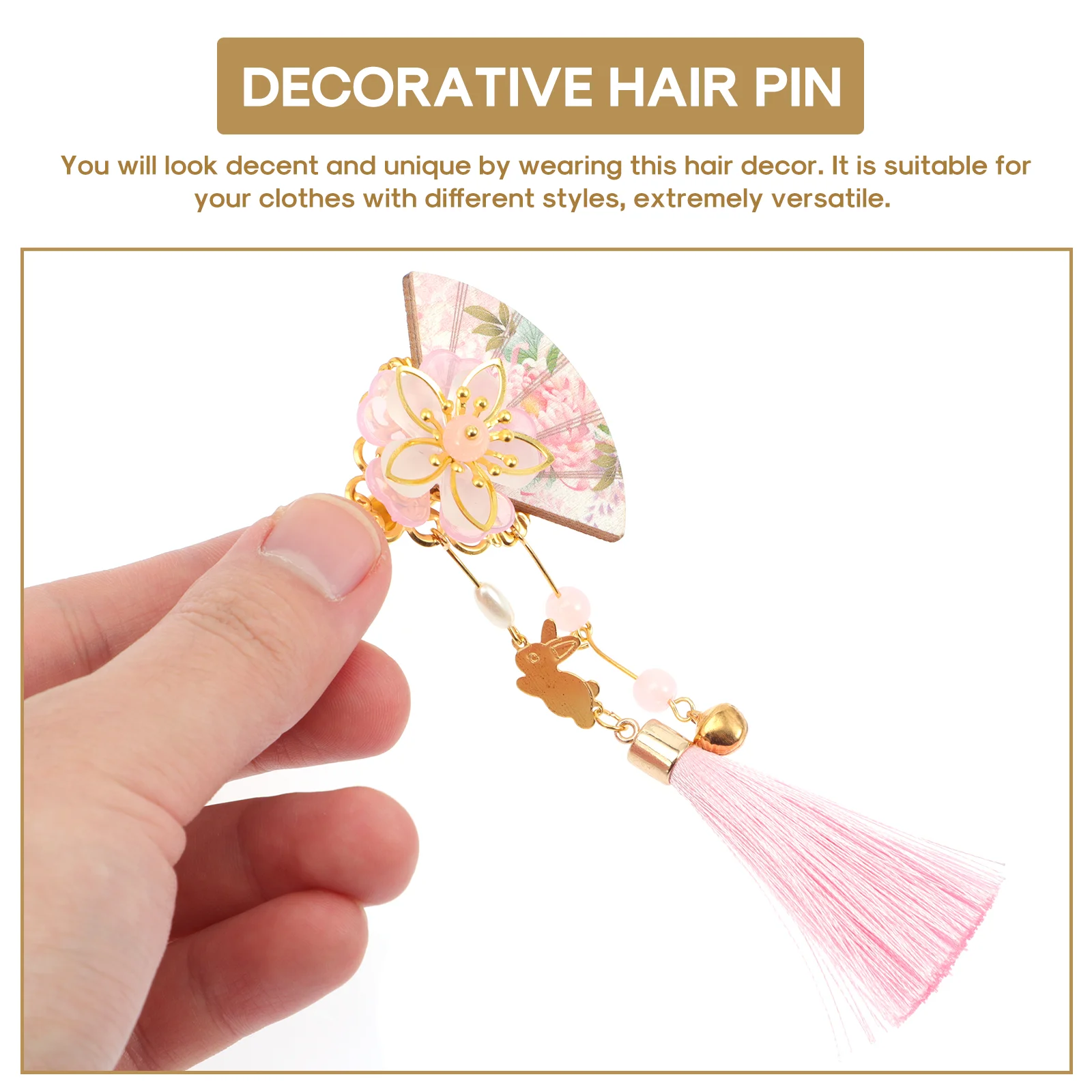 2 Pcs Hand Held Fans Hair Clips Decor Supply Tassel Hairpin Accessories Pink Japanese Bride