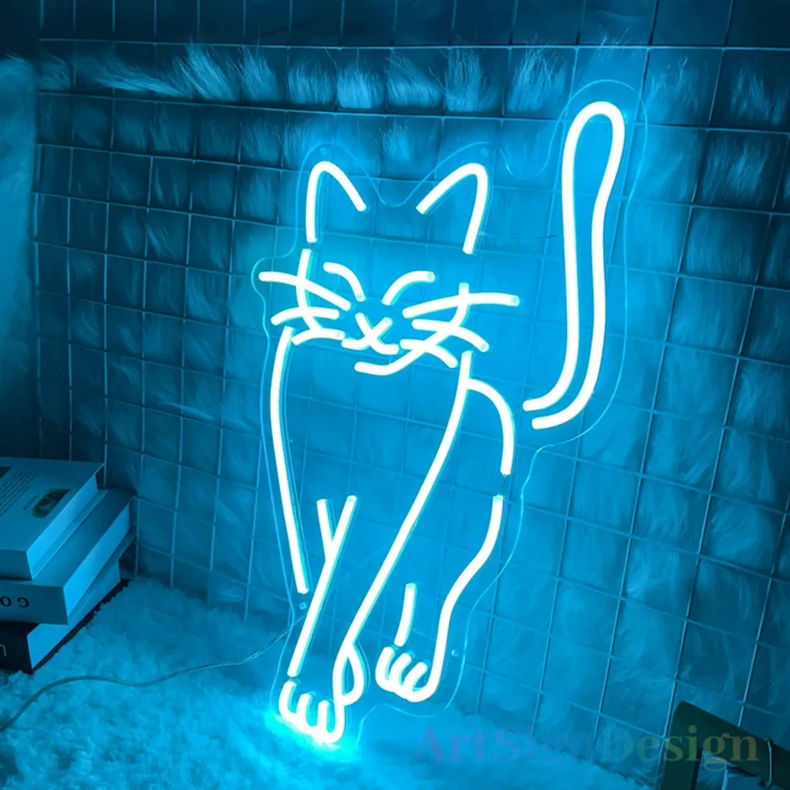 Cat Led Neon Sign, Cat Bedroom Party Decor, Walking Cat Led USB Neon Light, Cute Cat Home Wall Decor, Christmas Birthday Gift