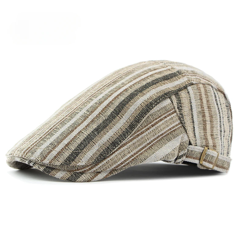 Japanese Niche Retro Striped Beret for Women and British Fashion Velvet Warm Forward Hat for Men and Casual Hat