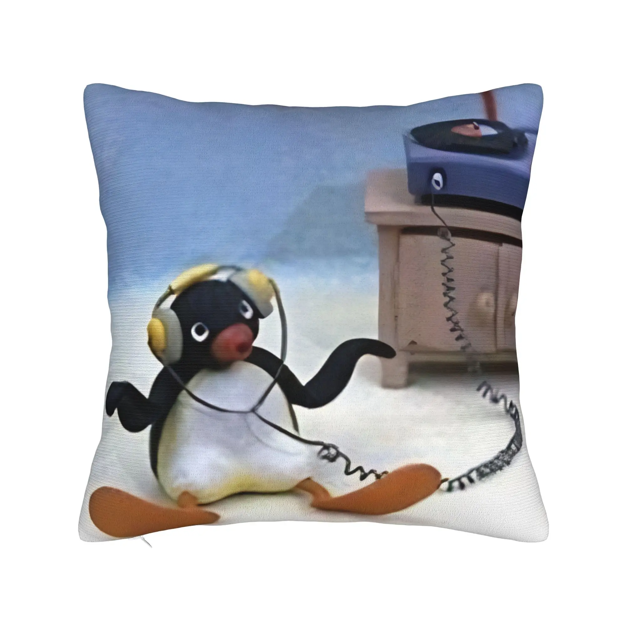 Pingu Grooving to the Music Pillow Cover  Funny Pillow Case For Living Room Sofa Comfy Pillowcases Gift