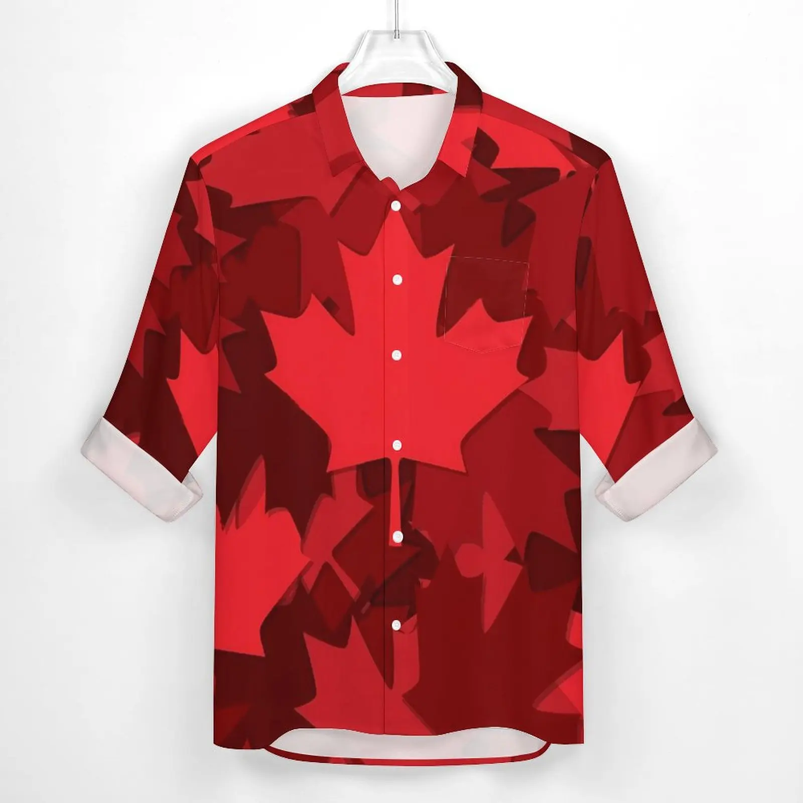 Red Leaf Shirt Male Canada Maple Casual Shirts Autumn Y2K Custom Blouses Long Sleeve Trendy Oversized Clothing Birthday Present