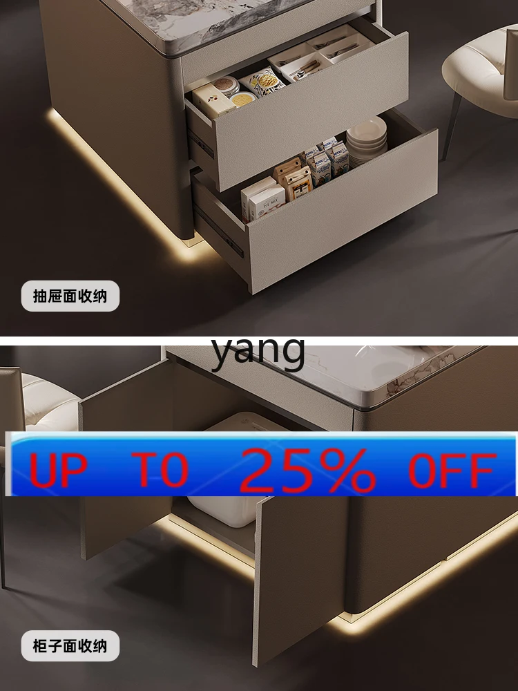 

Lmm dining table integrated household retractable light luxury island rock slab integrated dining table
