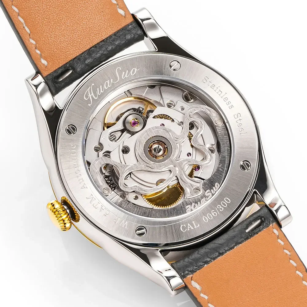 HUASUO 38mm Lacca Oracle Bone Inscription Dial Orologi da uomo Carattere cinese Quadrante Vetro zaffiro Movimento automatico