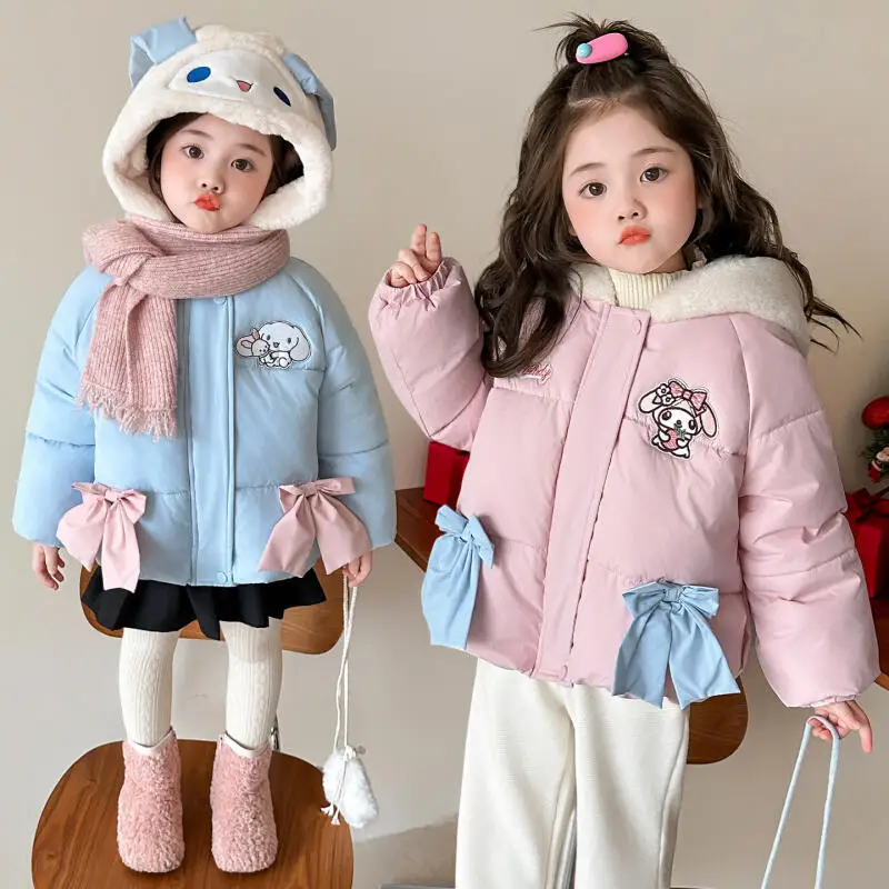 

Cinnamoroll, плотная теплая хлопковая одежда для девочек, зима 202, новинка 202, детская модная милая мягкая толстовка с капюшоном в стиле аниме «My Melody»