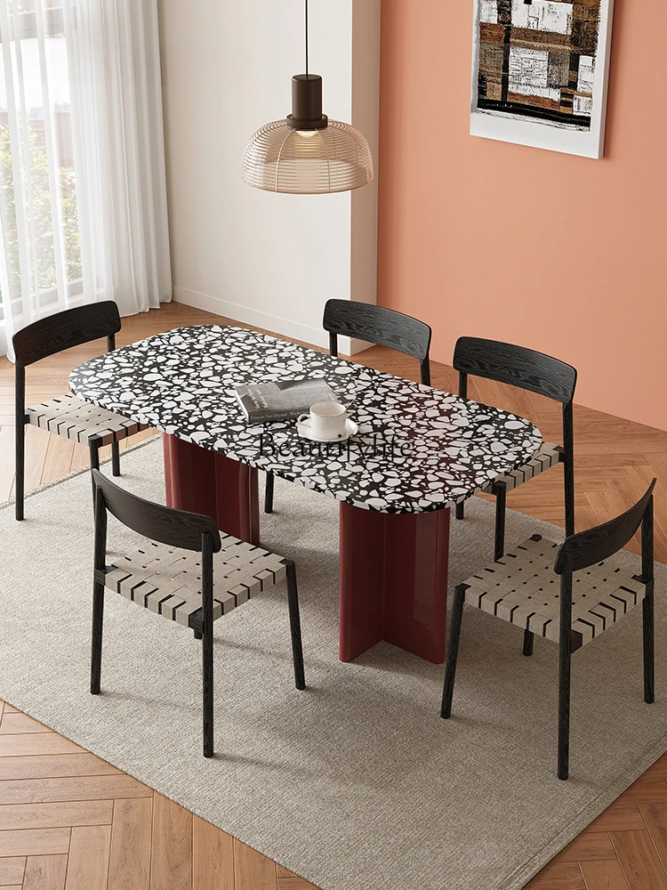 Nordic Modern Minimalist Terrazzo Stone Plate Dining Tables and Chairs Set Rectangular