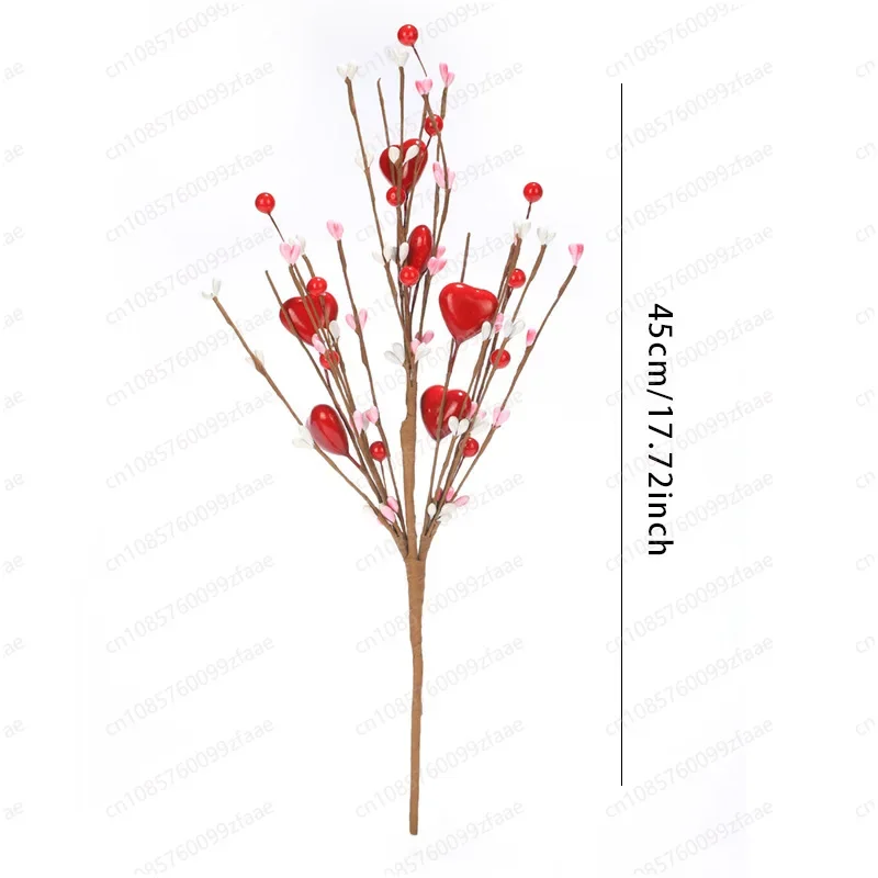 Love Flower Branch Holiday Heart Berry Cut Simulation Red Fruit Home Decoration Flower Arrangement Ornament 45CM-1 Branch