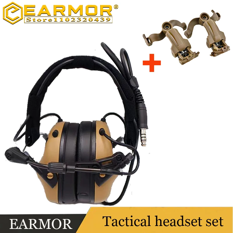 EARMOR Helmet Headphones, Hunting Earmuffs M32, Active Shooter Earmuffs with Helmet Rail Adapter, DIY Helmet Mounted Headphones