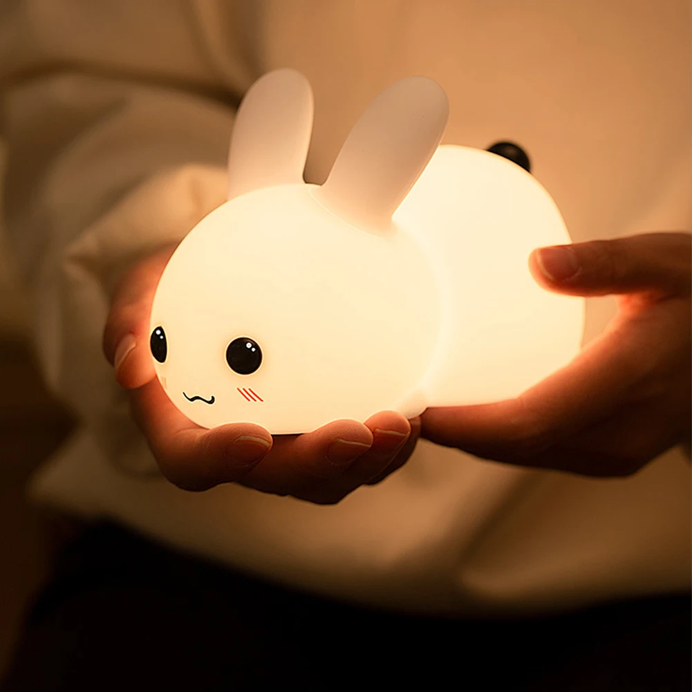 Lámpara LED de conejo de silicona con Sensor táctil, luz de animales lindos, decoración de dormitorio, regalo para niños, bebé, niño, lámpara de mesa, decoración del hogar