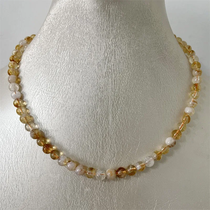 6-7MM Brazil Citrine Necklace Snow White Yellow Bead Women Gemstone Gem Preciosas Undye Natural Stone Yoga Wedd Jewelry Female