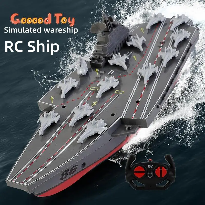 2.4G Remote Control Aircraft Carrier Warship High Speed 15KM/H Dual Motors Drive RC Boat Simulation Ship Model Toys for Children