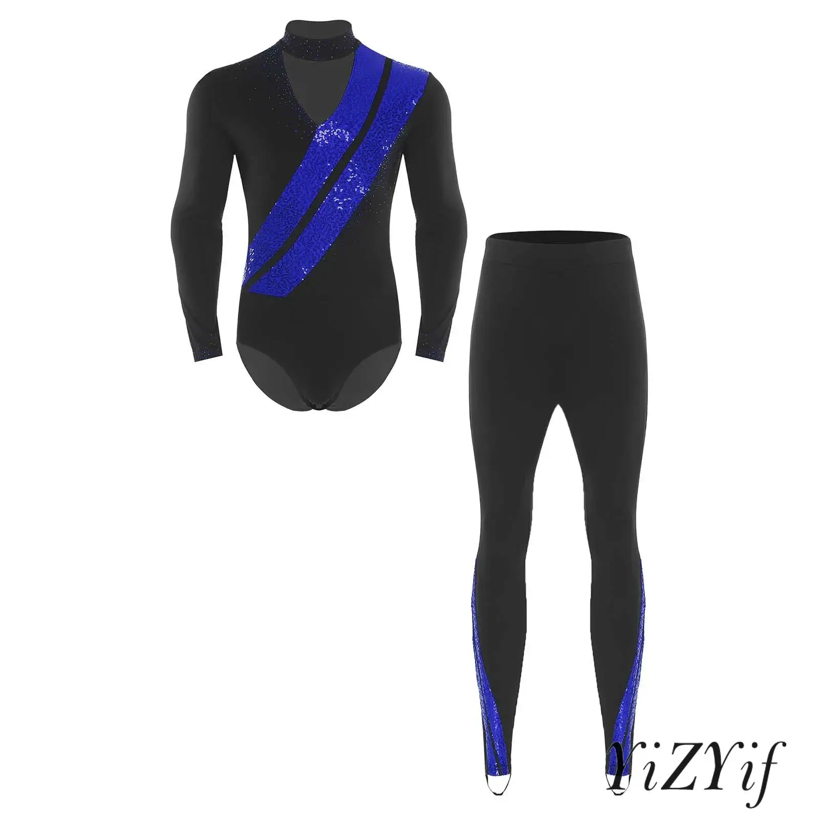 professional-figure-skating-dance-bodysuit-set-for-men-with-contrast-color-openable-crotch-tango-latin-ballet-leotard-with-pants