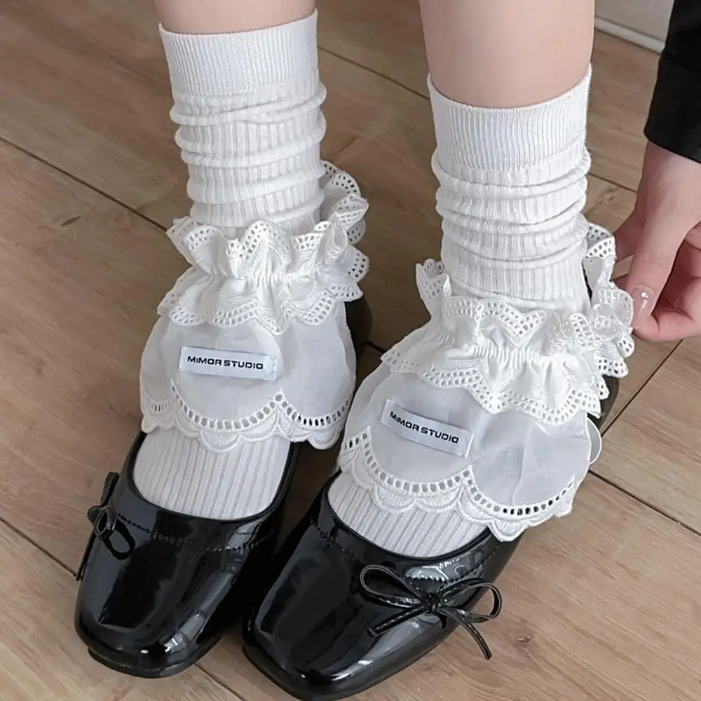 Weiße Spitze Lolita Schuhe Cover Socken Damen Ins Home Warme Schuhe Koreanischer Modestil über Schuhe Socken