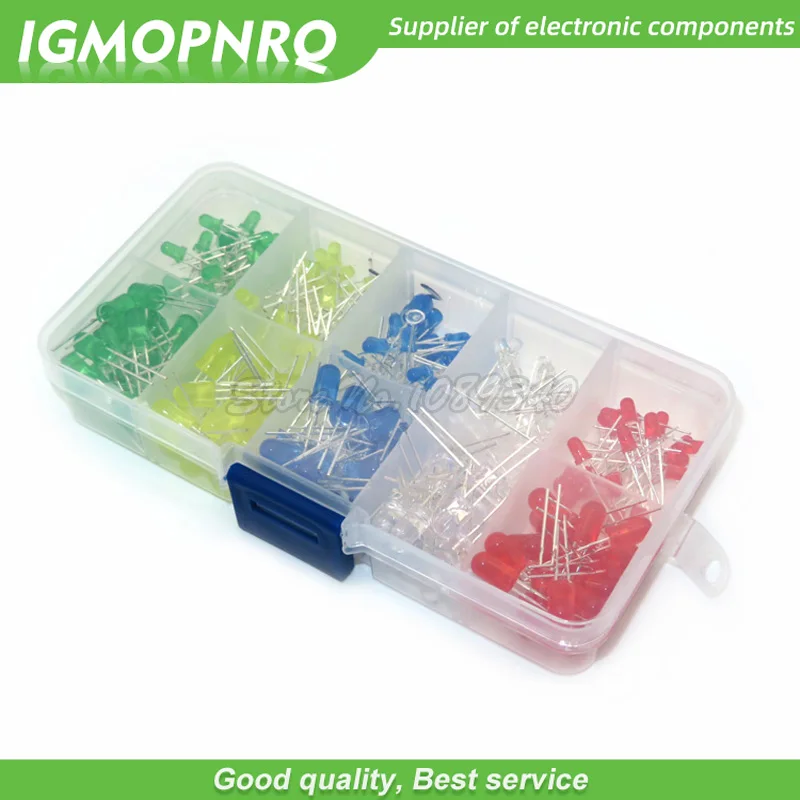 200PC 3MM 5MM each 20pcs Led Kit Mixed Color Red Green Yellow Blue White Light Emitting Diode Assortment with free Box