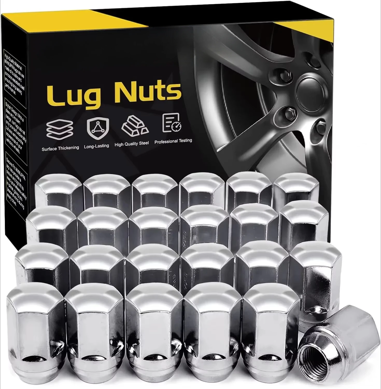 24pcs M14x1.5 Lug Nuts - One-Piece Chrome OEM Factory Style Large Acorn Seat Lug Nuts 7/8