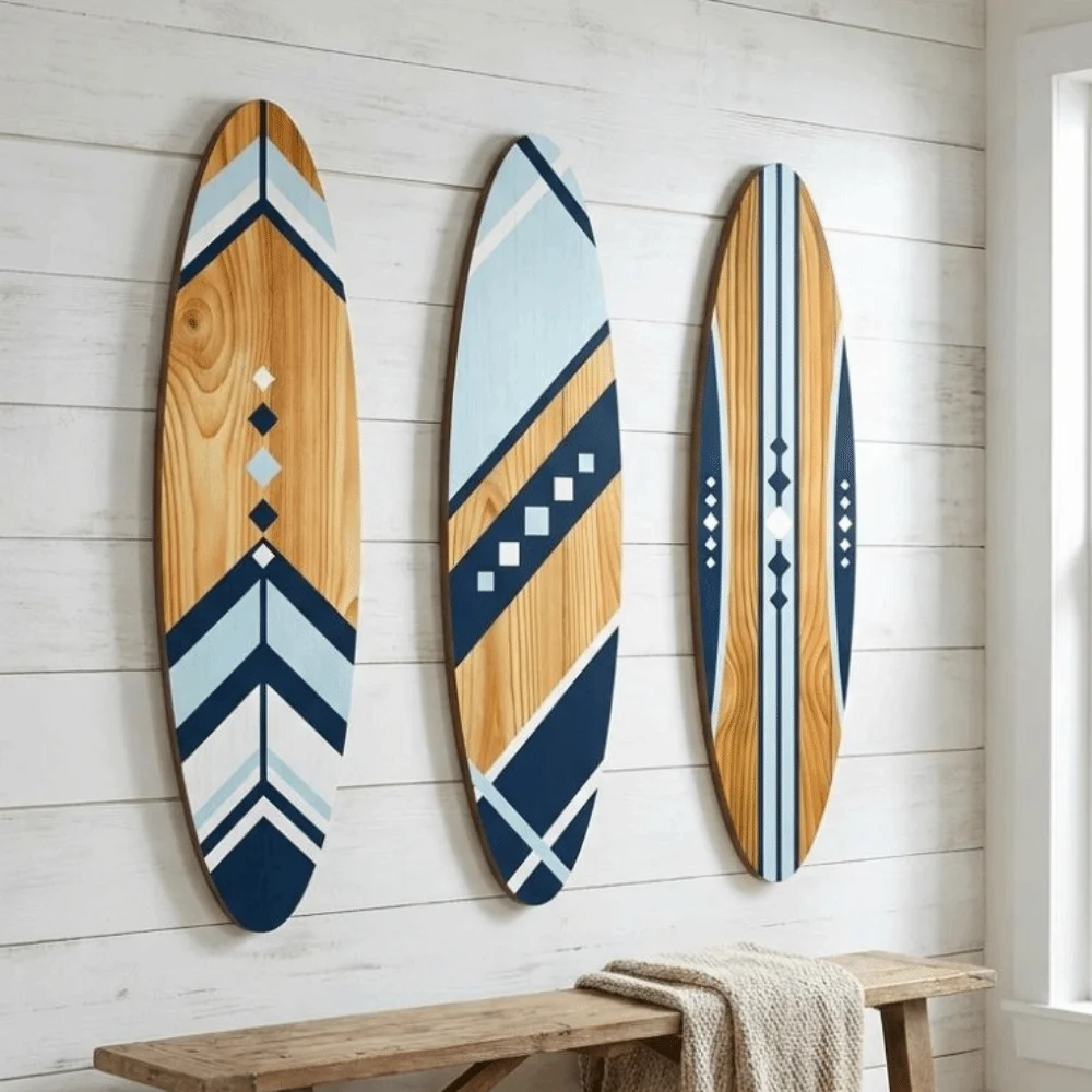 Tropical Surfboard Wall Decor with Hook Wall Art Wooden Surfboard Sign Hawaiian Theme Nautical Beach Themed Sign