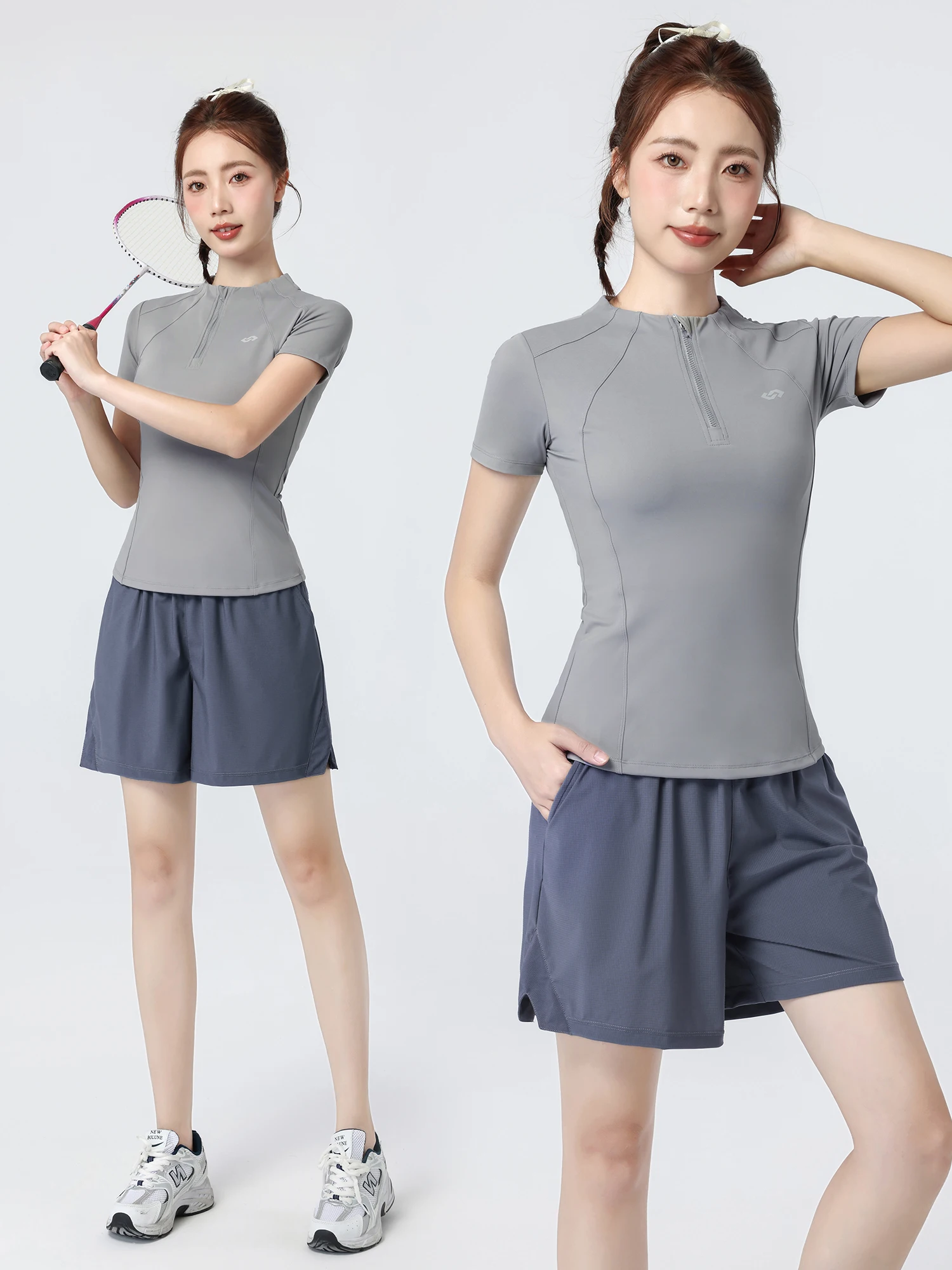 夏用ランニングセット レディース 新作 スポーツウェア スマホ対応 ジップ付き速乾フィットネストレーニングトップ ツーピース...