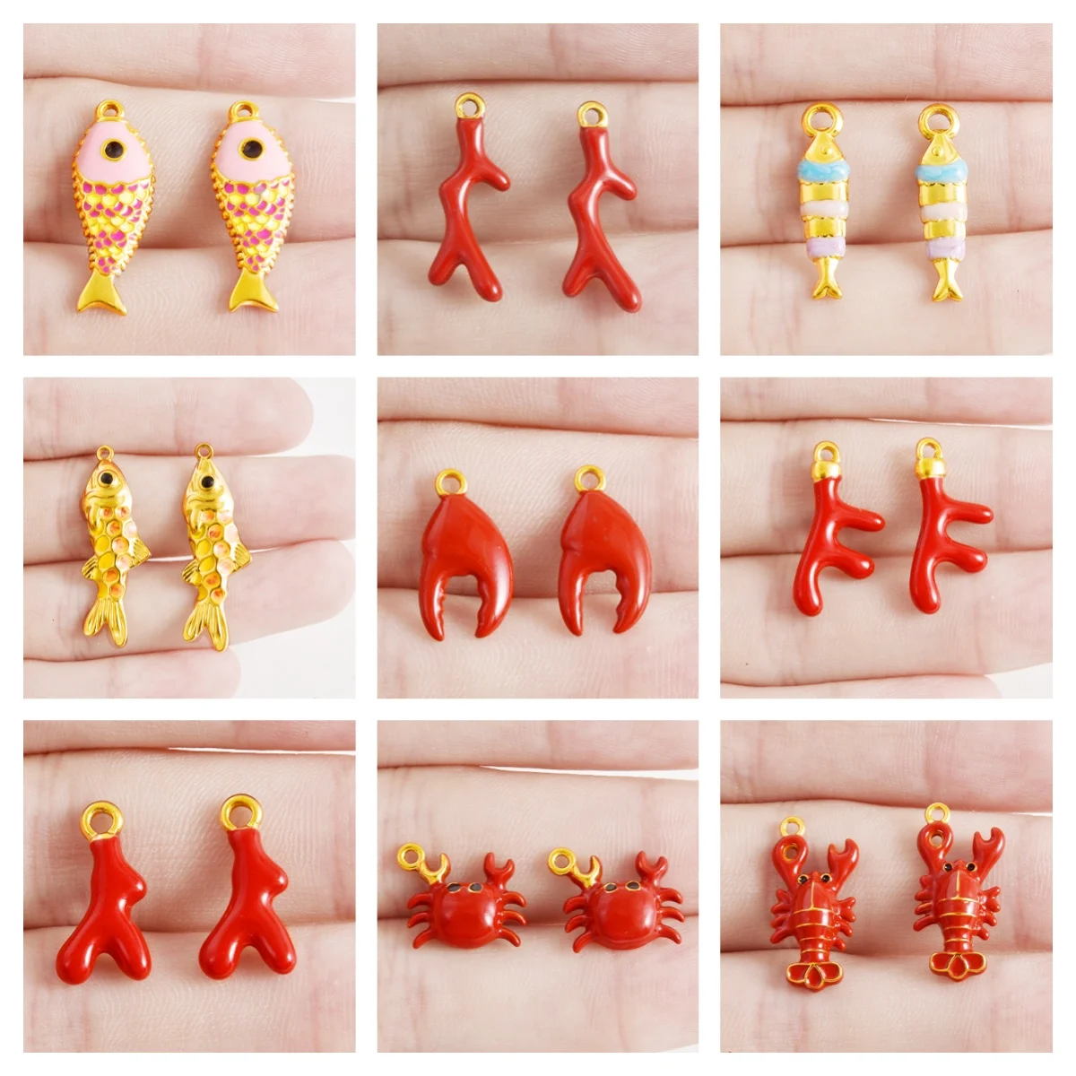Cute 5pcs/Lot Sea Animal Stainless Steel Enamel Pendants Fish Coral Crab Lobster Crab Claw Pendant For DIY Jewelry Making Gift
