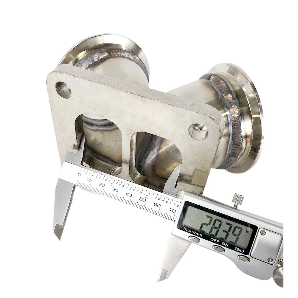 Turbo Charger Flange Y Elbow Conversion T4 4-Bolt to Twin 2.5" V-Band, Stainless Steel 3