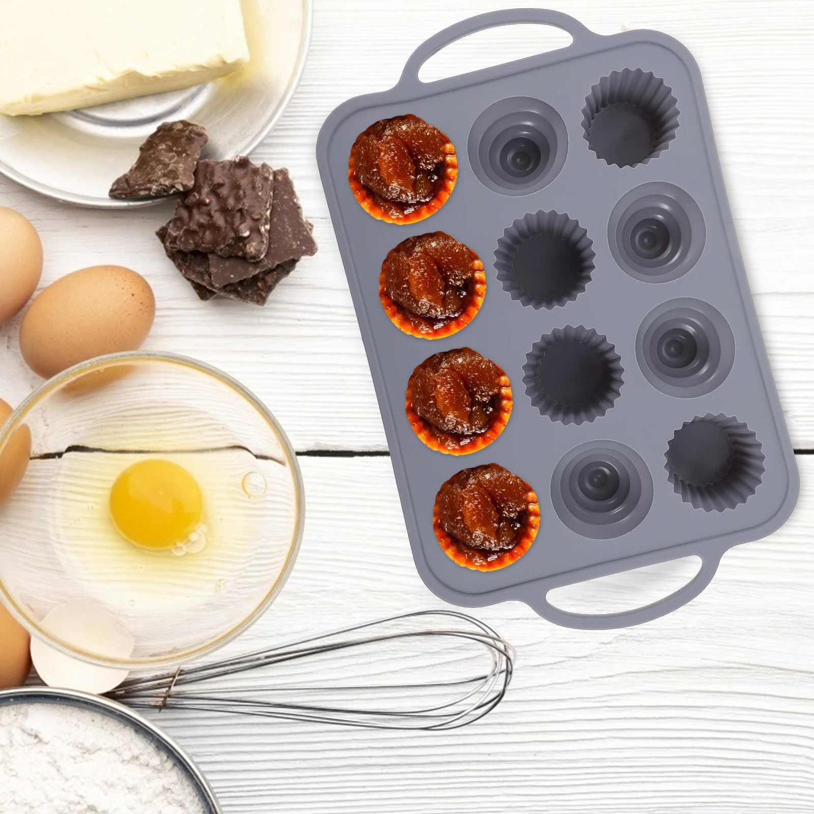 

12 Cavity Silicone Cake Molds Heat Resistant Baking Pan for Cupcakes Chocolate Easy Release Non Slip H Mold