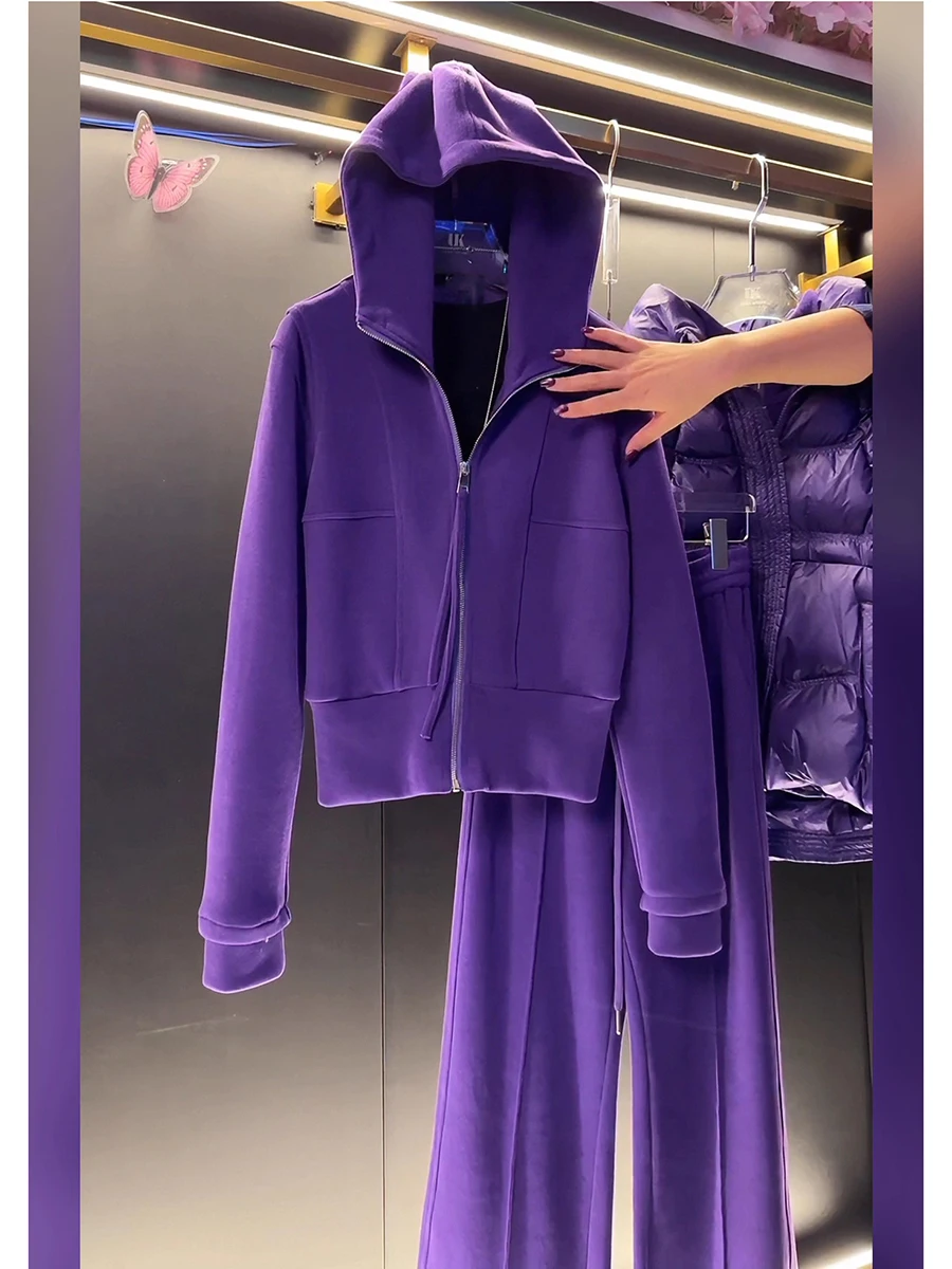 

Faionable Korean Sle Hoodie And Wide Leg Pants Set Casual Spor Two Piece Suit Anti Aging Autumn Winter Clothing Set for...