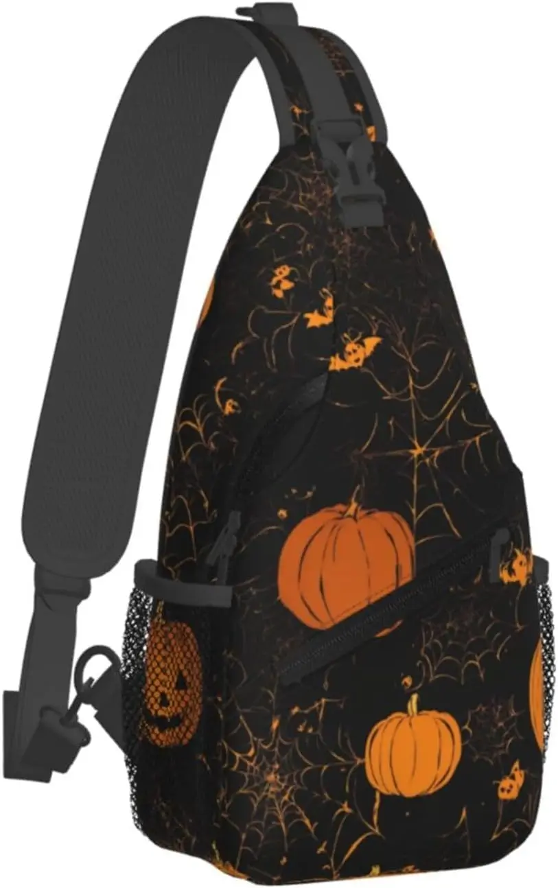 Halloween Pumpkin Print Cross Chest Bag Diagonally Sling Bag Shoulder Bag For Travel Hiking Work Reusable Multipurpose