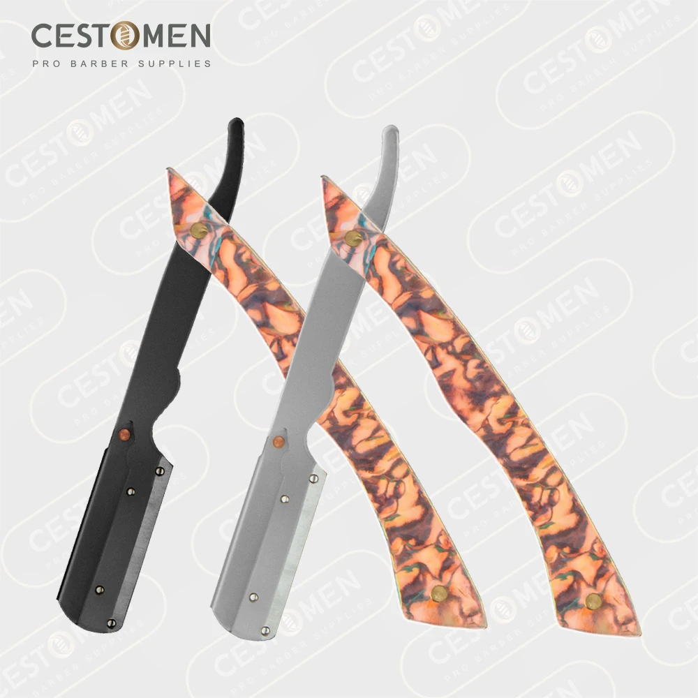 CestoMen Colorful Stylish Barber Straight Edge Single Blade Changeable Color Acrylic Handle Crystal Hair Razor For Women Men