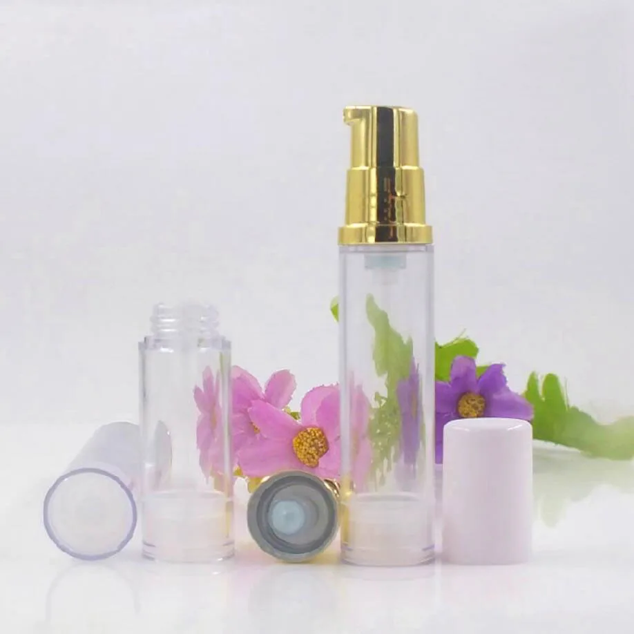 

10ML 12ml clear plastic airless bottle gold pump lotion/emulsion/serum/eye essence toner balance skin care cosmetic pack