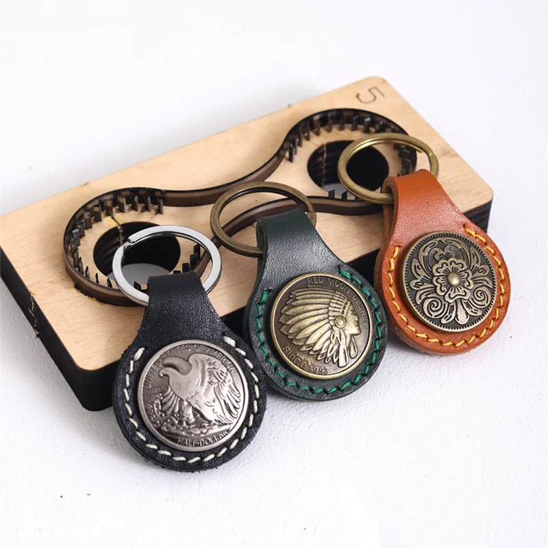 1Pcs Japan Steel Blade Wooden Die Key Ring Pendant Leather Craft Punch Hand Tool  Leather Cutter