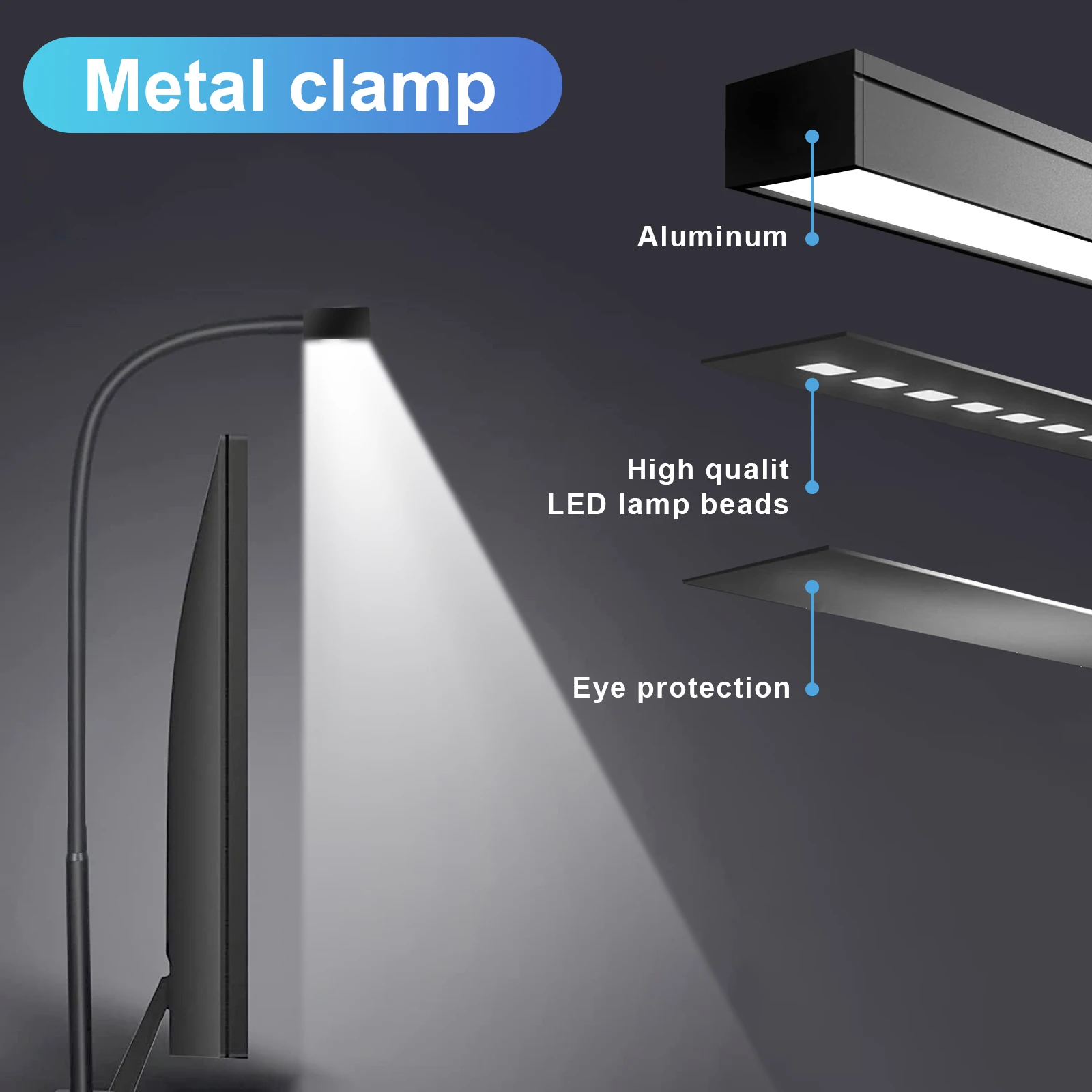 Imagem -05 - Led Dimmable Desk Lamp Clampable Eye Protection Lâmpada de Mesa Gooseneck Braçadeira Luz Monitor do Escritório 12w 40cm