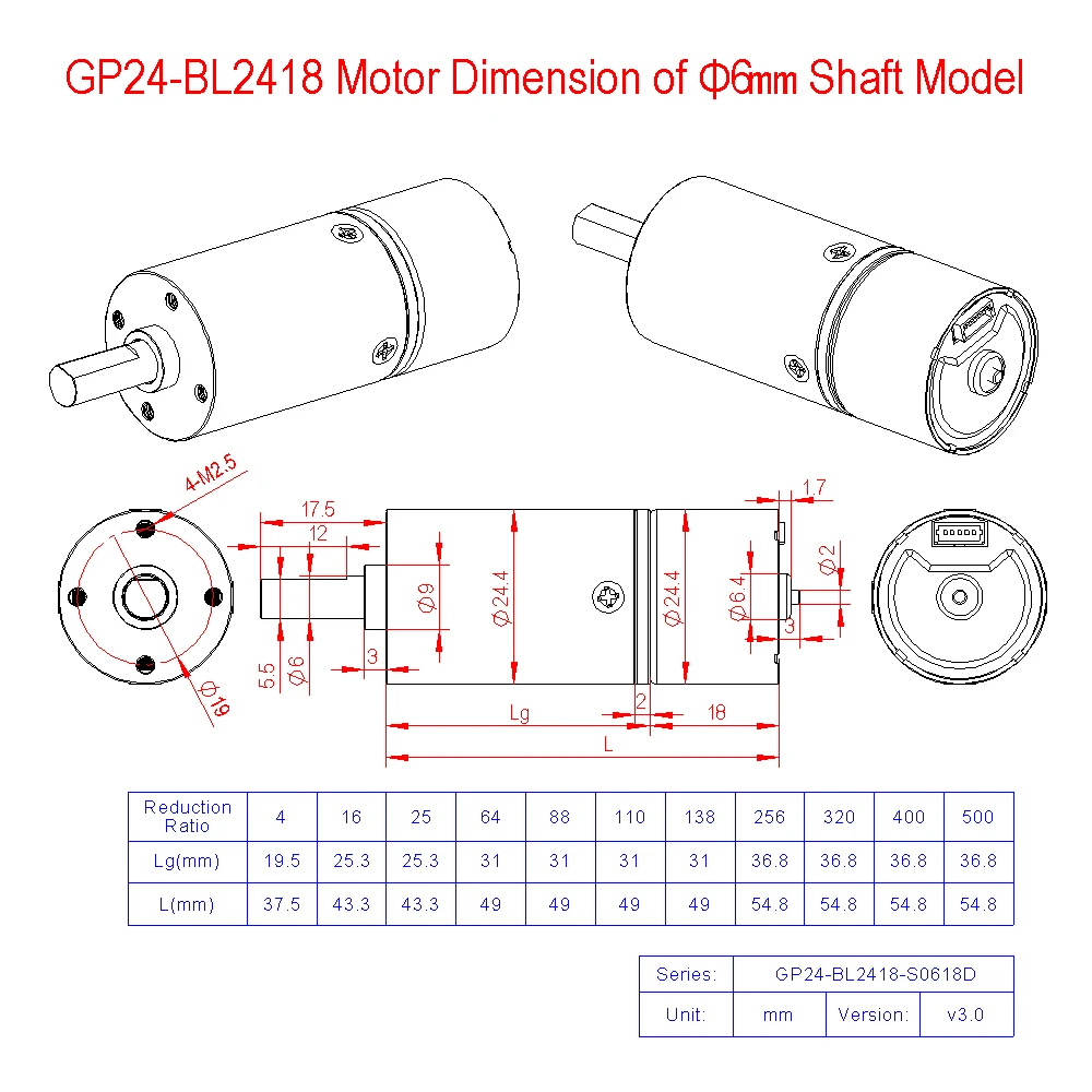 GP24-BL2418 DC Brushless 12V 24V Planetary Gear High Torque Low Speed Micro BLDC Motor 15 20 30 35 65 80 100 140 360 550 2200RPM