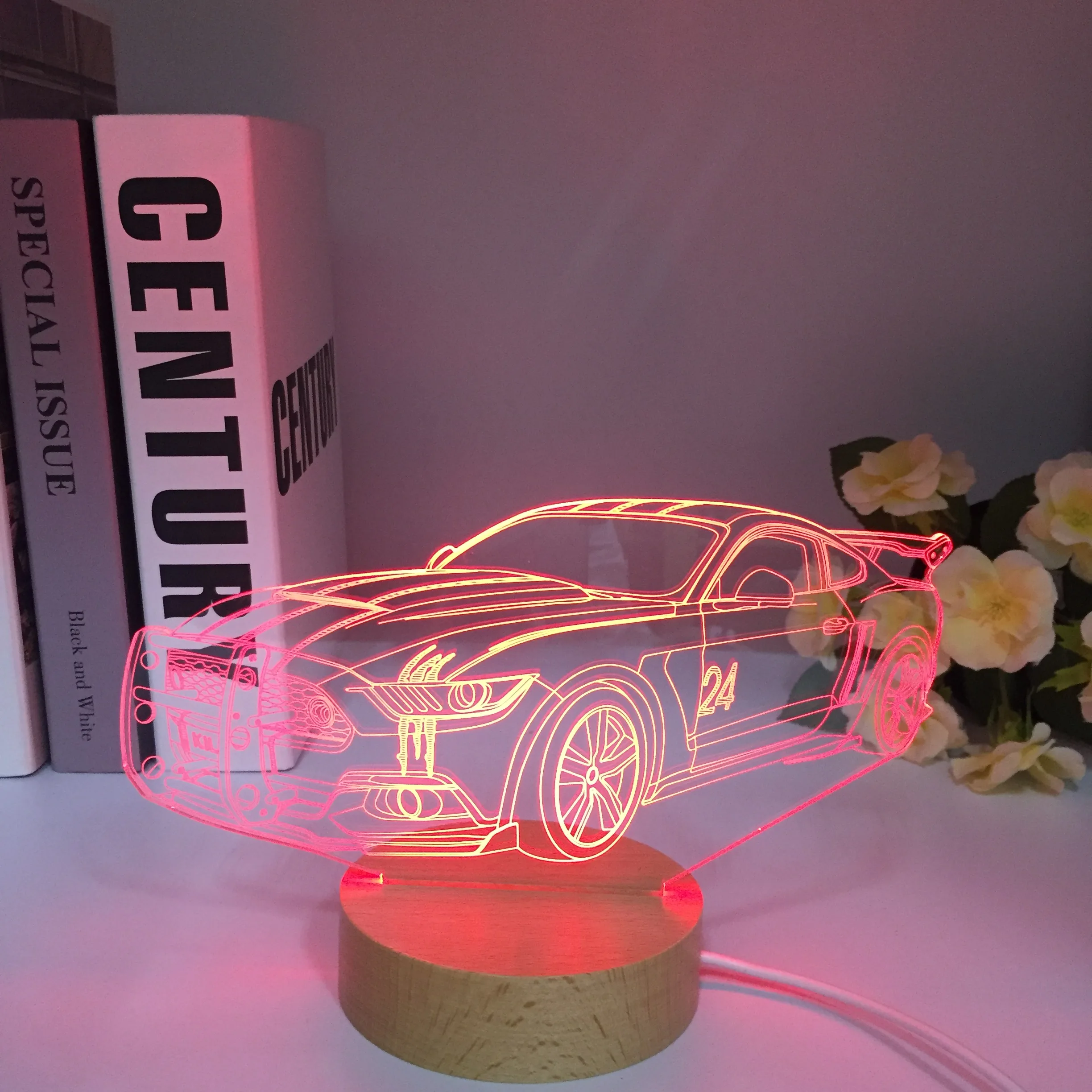 Luminous 3D Nightlight Visual Illusion LED 7 Colors Wooden Light Flashing Back to the Future Levitation Vehicle Car Model Toys